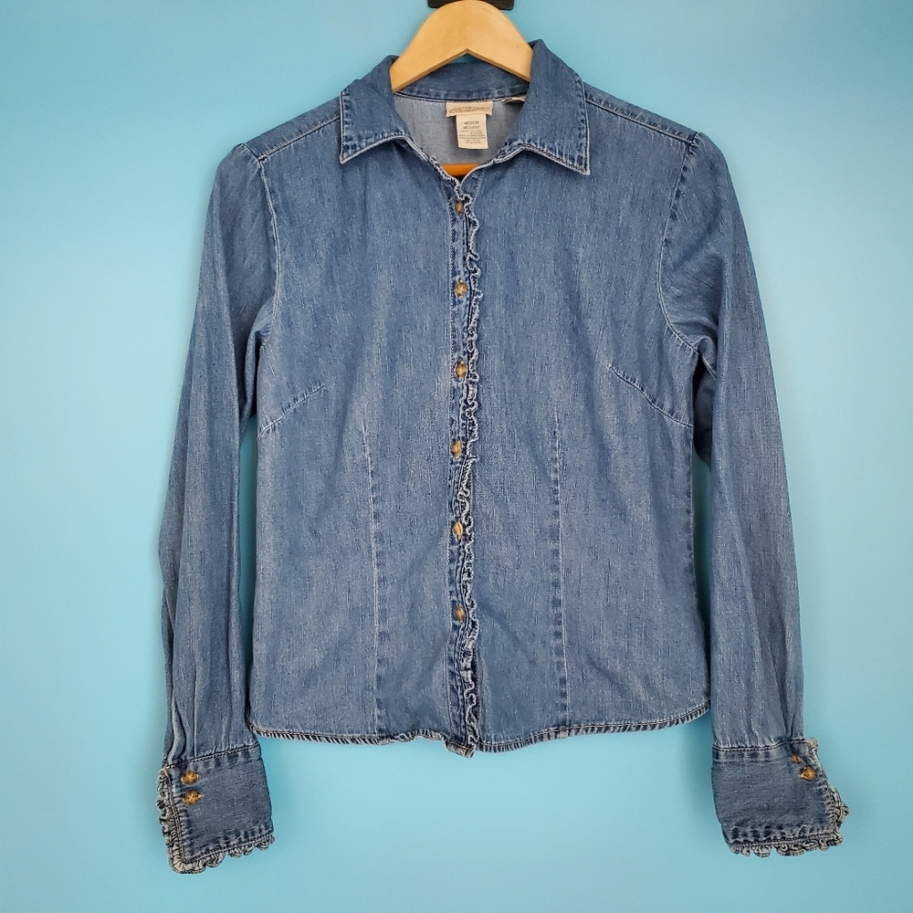 St. John's Bay Button Down Shirt Size Medium Denim Medium Wash